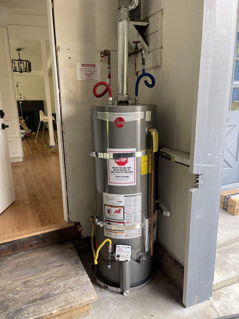 View of a brand-new water heater installed in a Los Gatos home as part of our replacement services