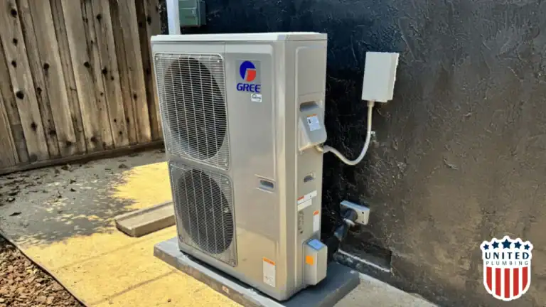Outdoor HVAC condenser unit installed next to residential home – part of a new heat pump or central air system installation