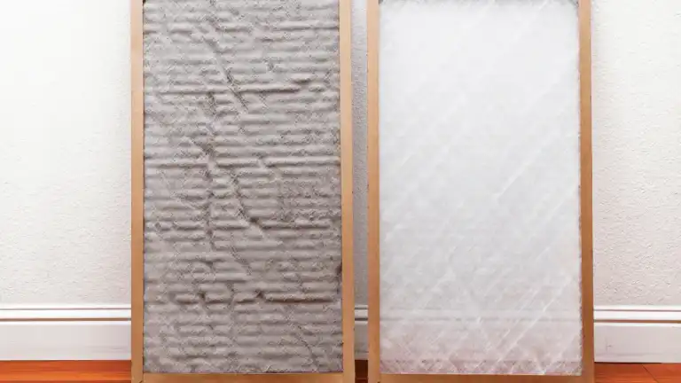 Comparison of dirty AC filter vs clean filter causing air conditioner blowing warm air