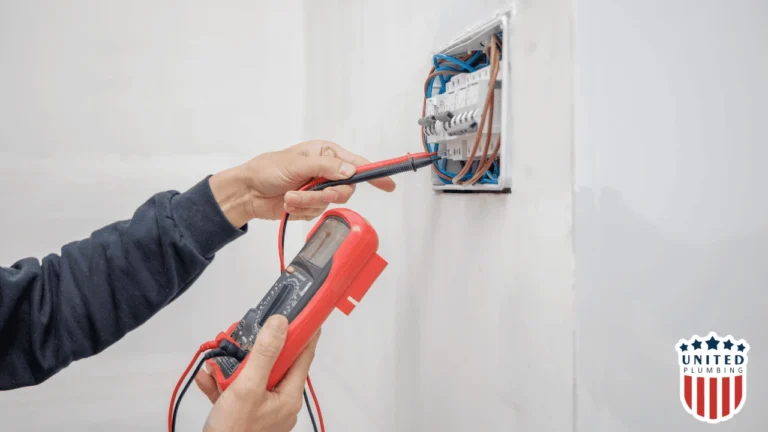 Licensed electrician inspecting home electrical panel