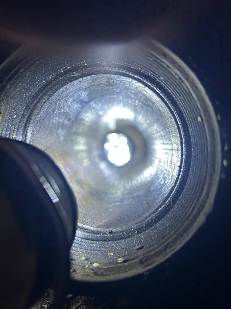 Interior view of a sewer pipe during a video camera inspection